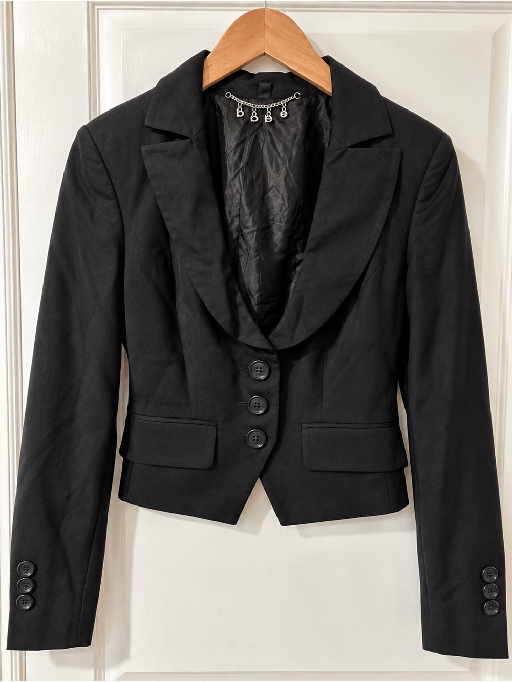 Vintage Bebe Y2K Black Cropped Blazer Size 0 Made in USA Office Siren